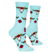 Floral Steer Heads Women's Crew Socks